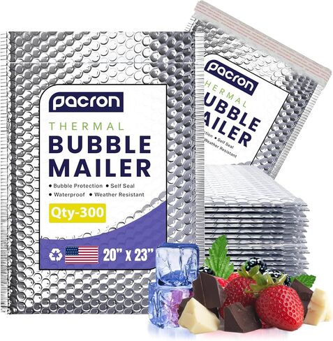 300-Pack Insulated Silver Thermal Bubble Mailers 13.5 x 11 - Waterproof Metallic Foil Self-Sealing Padded Envelopes for Cold Shipping, Perishables, Food, Cosmetics, Pharmaceuticals in Kuwait