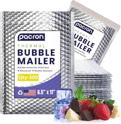 300-Pack Insulated Silver Thermal Bubble Mailers 13.5 x 11 - Waterproof Metallic Foil Self-Sealing Padded Envelopes for Cold Shipping, Perishables, Food, Cosmetics, Pharmaceuticals in Kuwait