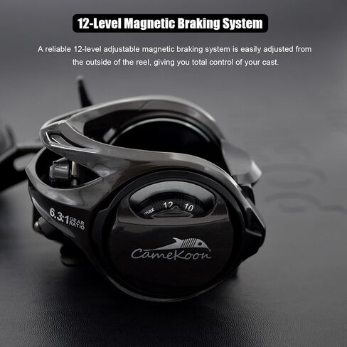 Carbon 300 Baitcasting Fishing Reel, High Line Capacity Baitcaster Reels, 6.3:1 Gear Ratio, 10+1 Stainless Steel Ball Bearings, 10 Button Magnetic Brakes, Carbon Fiber Frame and Side Covers in Kuwait