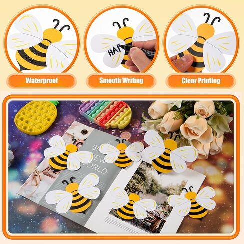 MixTeach 48 Pcs Bee Cutouts Bee Shaped Die Cuts 4 "5" Paper Cutouts Bee Theme Greeting Cards Name Tags with Glue Point Bumblebee Classroom Decoration for Bulletin Board Back to School Party Supplies in Saudi Arabia