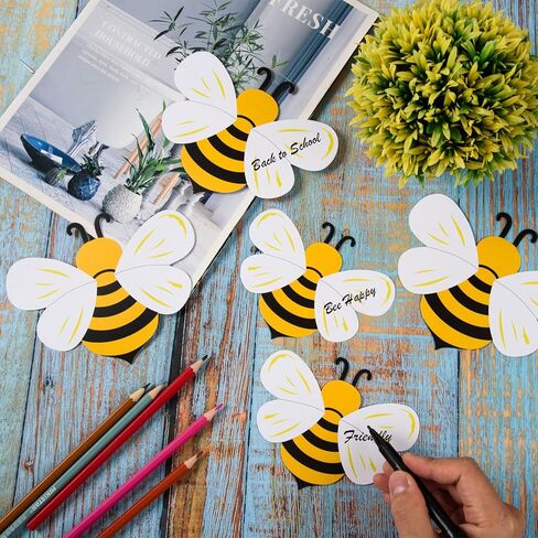 MixTeach 48 Pcs Bee Cutouts Bee Shaped Die Cuts 4 "5" Paper Cutouts Bee Theme Greeting Cards Name Tags with Glue Point Bumblebee Classroom Decoration for Bulletin Board Back to School Party Supplies in Saudi Arabia