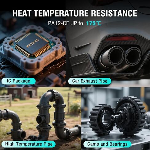 SUNLU PA6-CF خيوط ثلاثية الأبعاد 1.75 مم، خيوط ألياف الكربون PA نايلون X، مصنوعة من 80% PA و20% ألياف كربون، قوية وقوية ومقاومة للحرارة، للأجزاء الصناعية، 1 كجم أسود in Kuwait