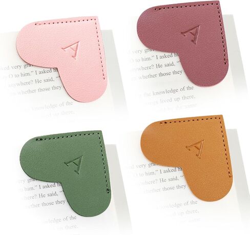 Personalized Initial Leather Heart Bookmark,Cute Corner Page Marker,Reading Accessories for Teachers Students Kids Book Lovers Women Gift,for School Office Home Supplies (A(4 Pcs)) in Kuwait