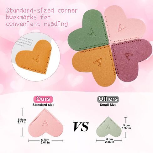 Personalized Initial Leather Heart Bookmark,Cute Corner Page Marker,Reading Accessories for Teachers Students Kids Book Lovers Women Gift,for School Office Home Supplies (A(4 Pcs)) in Kuwait