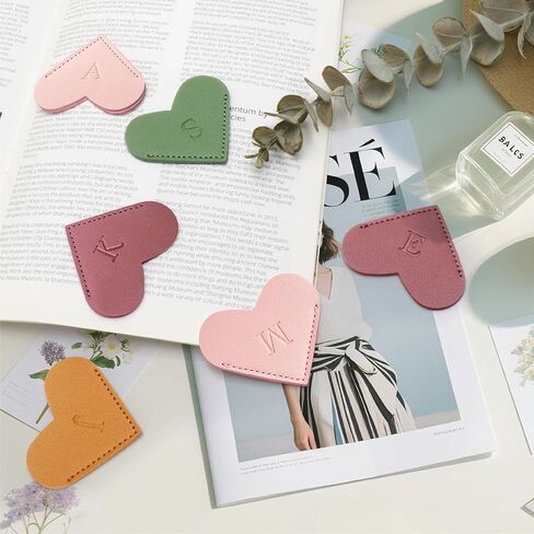 Personalized Initial Leather Heart Bookmark,Cute Corner Page Marker,Reading Accessories for Teachers Students Kids Book Lovers Women Gift,for School Office Home Supplies (A(4 Pcs)) in Kuwait