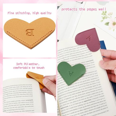 Personalized Initial Leather Heart Bookmark,Cute Corner Page Marker,Reading Accessories for Teachers Students Kids Book Lovers Women Gift,for School Office Home Supplies (A(4 Pcs)) in Kuwait