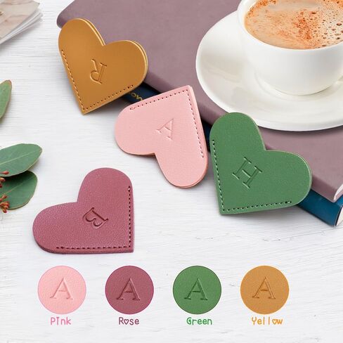 Personalized Initial Leather Heart Bookmark,Cute Corner Page Marker,Reading Accessories for Teachers Students Kids Book Lovers Women Gift,for School Office Home Supplies (A(4 Pcs)) in Kuwait