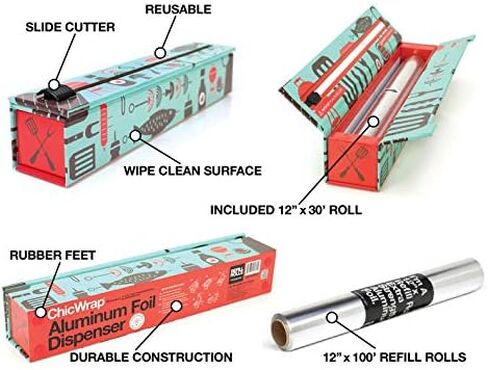 موزع رقائق الألومنيوم القابل لإعادة التعبئة من الرخام من ChicWrap Carrera - يتضمن لفة من رقائق الألومنيوم الاحترافية مقاس 12 × 30 بوصة - موزع قابل لإعادة الاستخدام مع قاطع منزلق - موزع مثالي ويوفر المال in Kuwait