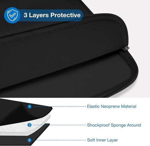 MOSISO 13.3 inch Laptop Case, 13-13.3 inch Laptop Sleeve Compatible with MacBook Air 13 13.6/Pro 13/Pro 14,HP Dell ASUS Lenovo Notebook, Portable Neoprene Carrying Computer Bag with Bevel Pocket,Black in Saudi Arabia