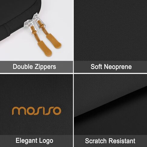 MOSISO 13.3 inch Laptop Case, 13-13.3 inch Laptop Sleeve Compatible with MacBook Air 13 13.6/Pro 13/Pro 14,HP Dell ASUS Lenovo Notebook, Portable Neoprene Carrying Computer Bag with Bevel Pocket,Black in Saudi Arabia