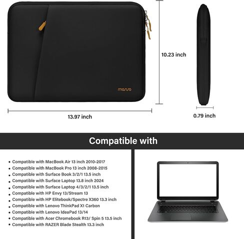 MOSISO 13.3 inch Laptop Case, 13-13.3 inch Laptop Sleeve Compatible with MacBook Air 13 13.6/Pro 13/Pro 14,HP Dell ASUS Lenovo Notebook, Portable Neoprene Carrying Computer Bag with Bevel Pocket,Black in Saudi Arabia