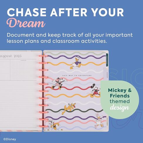 Happy Planner Disney Disc-Bound 12-Month Academic Planner, July 2025–June 2026, 3 Extra Months, 2 Sticker Sheets, Big Size, Teacher Layout, Mickey Mouse & Friends Theme, Current Classroom in Kuwait