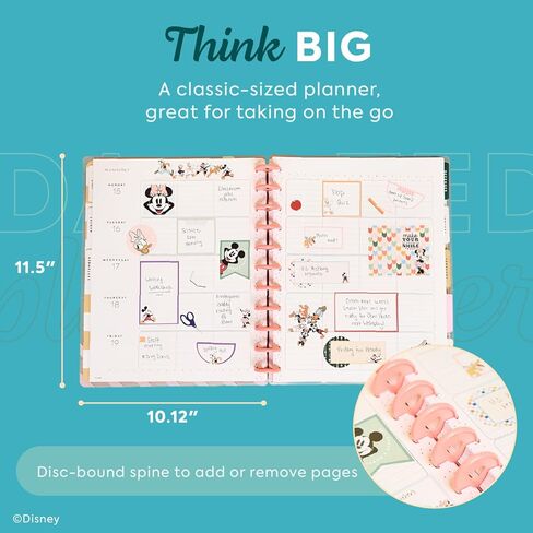 Happy Planner Disney Disc-Bound 12-Month Academic Planner, July 2025–June 2026, 3 Extra Months, 2 Sticker Sheets, Big Size, Teacher Layout, Mickey Mouse & Friends Theme, Current Classroom in Kuwait