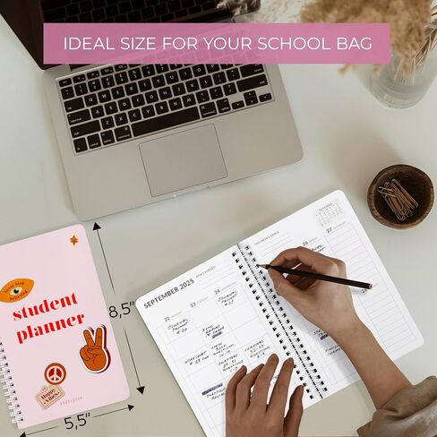 Aesthetic 2025-2026 Student Planner To Stay Organized - A Beautiful 8.5" x 5.5" Planner for Middle and High School Students with Weekly & Monthly Spreads For The 25-26 Academic Year in Saudi Arabia