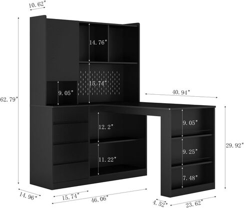 L Shaped Desk with outlet, Computer Desk with Drawers, Bookshelf, Modern Corner Desk, Home Office Desk,L-Shaped Study Table Writing Desk,Corner Gaming Computer Desk with Storage (Deep Black) in Saudi Arabia