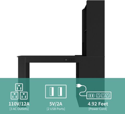 L Shaped Desk with outlet, Computer Desk with Drawers, Bookshelf, Modern Corner Desk, Home Office Desk,L-Shaped Study Table Writing Desk,Corner Gaming Computer Desk with Storage (Deep Black) in Saudi Arabia