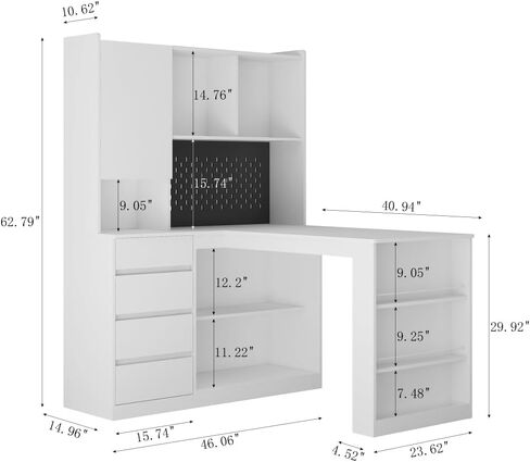 L Shaped Desk with outlet, Computer Desk with Drawers, Bookshelf, Modern Corner Desk, Home Office Desk,L-Shaped Study Table Writing Desk,Corner Gaming Computer Desk with Storage (Deep Black) in Saudi Arabia