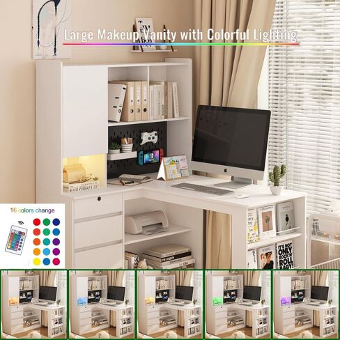 L Shaped Desk with outlet, Computer Desk with Drawers, Bookshelf, Modern Corner Desk, Home Office Desk,L-Shaped Study Table Writing Desk,Corner Gaming Computer Desk with Storage (Deep Black) in Saudi Arabia