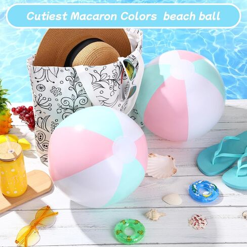 12 Pcs 16" Inflatable Beach Balls Bulk Pastel Jumbo Macaron Rainbow Beach Balls Blow up Pool Game Toys for Kid Adult Summer Swimming Luau Hawaiian Party Decorations in Saudi Arabia