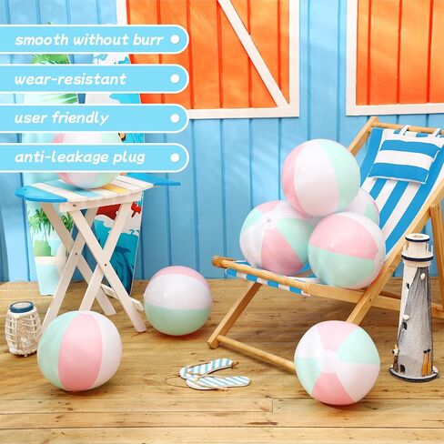 12 Pcs 16" Inflatable Beach Balls Bulk Pastel Jumbo Macaron Rainbow Beach Balls Blow up Pool Game Toys for Kid Adult Summer Swimming Luau Hawaiian Party Decorations in Saudi Arabia