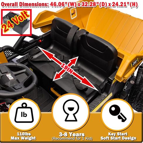 NewQida 24V ركوب على شاحنة القمامة ، سيارة كهربائية للأطفال مع التحكم عن بعد ، وركوب مركبات البناء مع سرير تفريغ كهربائي ومجرف إضافي ، ومحركات قوية 2 × 75 واط ، حتى 4.4 ميلاً في الساعة ، وبداية ناعمة ، أصفر ، in Kuwait