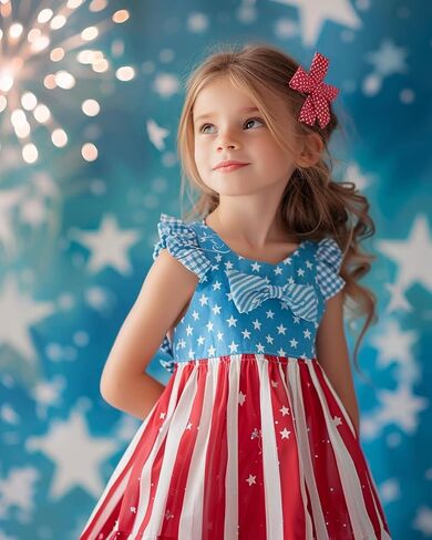 HH Family Girls 4th of July Dress Patriotic American Flag Outfit Kids Clothing in Kuwait