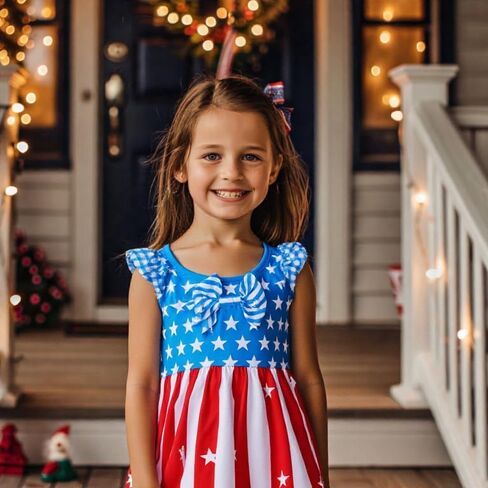 HH Family Girls 4th of July Dress Patriotic American Flag Outfit Kids Clothing in Kuwait