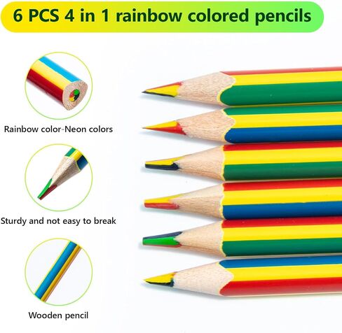 M&G 4 Color في 1 أقلام الرصاص الباستيل قوس قوس قزح ، 6 أجهزة كمبيوتر رسم قلم رصاص للبالغين والفنانين ، أقلام التلوين للأطفال ، اللوازم الفنية المهنية لتلوين كتب التلوين in Saudi Arabia