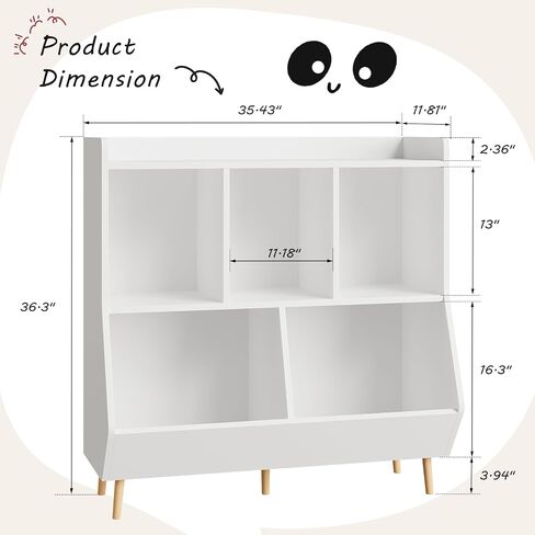 oneinmil Kids Bookshelf and Toy Storage, 3-Tier Open Bookcase, Baby Book and Toy Storage Display Organizer with Spacious Top Shelf, for Hallway, Kindergarten and Playroom, White in Saudi Arabia
