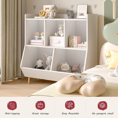 oneinmil Kids Bookshelf and Toy Storage, 3-Tier Open Bookcase, Baby Book and Toy Storage Display Organizer with Spacious Top Shelf, for Hallway, Kindergarten and Playroom, White in Saudi Arabia