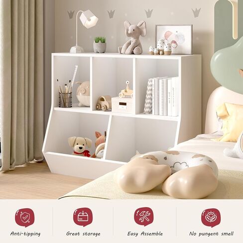 OneInmil Kids Workshel وتخزين الألعاب ، خزانة كتب مفتوحة من 3 مستويات ، وكتاب للأطفال ، ومنظم عرض للألعاب مع رف أعلى واسع ، للمرق ، روضة الأطفال ، غرفة اللعب ، وايت in Kuwait