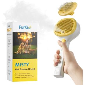 FURGO 3-in-1 Pet Steam Brush for Dogs & Cats – Reduces Static, Replaceable Heads, One-Touch Hair Ejection, Dog Spray Brush for Shedding Control(Long&Short)