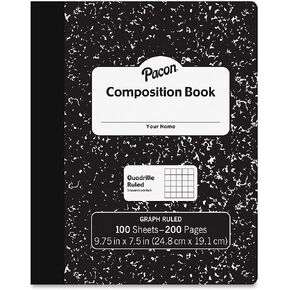 PACON Composition Book, Black Marble, 1/5" Quadrille Ruled, 9-3/4" x 7-1/2", 100 Sheets (PMMK37103)
