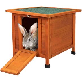 SANDINRAYLI Outdoor Cat House Weatherproof, Wooden Rabbit Hutch Bunny Cage Chicken Coops Shelter with Elevated Floor for Feral Cat/Bunny/Guinea Pig/Duck, Grey