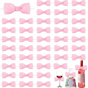 Zeyune 50 Pcs Mini Pink Twist Tie Bows 3x1 Inch Small Satin Ribbon Bow for Gift Wrapping Champagne Bottle Cake Treat Bag DIY Gift Wedding Baby Shower Bridal Shower Birthday Party