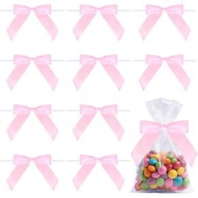 50 PCS Satin Ribbon Twist Tie Bows Decor Bow Ribbon Bowknot for Gift Wrapping Packages Party Favors Wedding (Pink, 3.5 Inch) in Kuwait