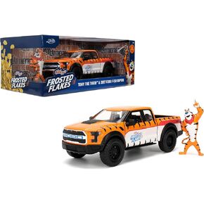 Jada 2017 Ford F150 Raptor Truck with Kellogg's Frosted Flakes Tony The Tiger Die-Cast Carwith Figure, 1:24 Collectible, Opening Doors, Rubber Tires Ages 8+ (Orange/White)