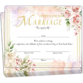 Floral Marriage Certificates, Wedding Certificate for Wedding Ceremony Proposals, Official Newly Weds Expecting Proposals Supplies, 25 Award Certificates, A15