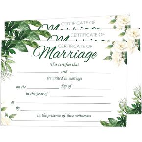 30 Pack Greenery Marriage Certificates 8.5x11 Inch-Watercolor Plants Blank Wedding Certificate Expecting Marriage Proposals for Wedding Ceremony