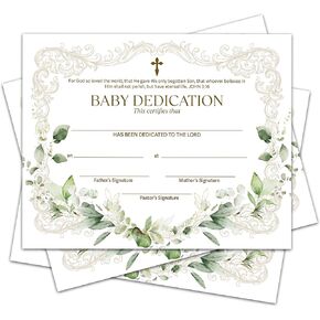 Baby Dedication Certificates - 8 x 10 Inches Blank Baby Dedication Award, Baby Dedication Christening Gifts for Girls Boys, Baptismal Certificates for Adults Teenagers - A12
