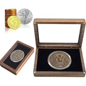 Challenge Coin Display Case Silver Dollar Coin Holder 2.3-2.5" in Single Coin Display Case Wood Coins Storage Box Coin Cases for Collectors