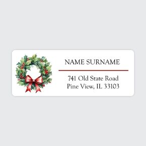 Personalized Christmas Wreath - Return Address Labels x 100