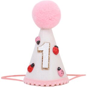 Ladybug 1st Birthday Hat Bfor Girls - Pink Ladybug 1st Birthday Decoration, Spring Summer Garden Birthday Decor, Love Bug 1st First Birthday Crown