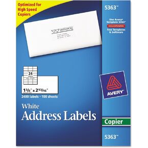 Avery 5363 Copier Label, Mailing, 1-3/8-Inch x2-13/16-Inch, 2400/BX, White