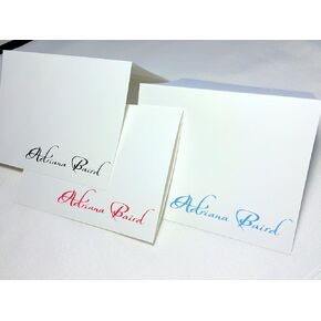 Pen & Pad Stationers Personalized Note Cards w Matching Envelopes. Many Color/Font Options. White Linen Textured Cardstock. Folding Cards, Blank Inside. Optnl Return Address Labels