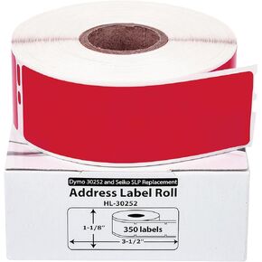 HOUSELABELS Compatible DYMO 30252 RED Address Labels (1-1/8" x 3-1/2"), Strong Permanent Adhesive, Compatible with DYMO LW 450, 4XL, Rollo & Zebra Desktop Printers, 1 Roll /350 Labels
