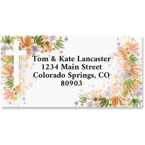 Floral Cross Personalized Border Return Address Labels- Set of 144 1-1/8" x 2-1/4" Self-Adhesive, Flat-Sheet Labels, by Colorful Images