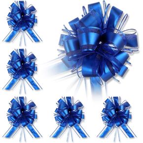 6pcs الأزرق السحب أقواس لسلال الهدايا ، أقواس زرقاء 6 بوصة لالتفاف الهدايا ، والهدايا الغلاف القوس ، القوس السحب الكبير للهدية ، سلال الزفاف هدايا الحفلات المختلفة الحفلات