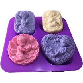 4 Holes Angel Baby Silicone Soap Mold Fairy Fondant Chocolate Candy Cake Decorating Baking Tools Silicone Candle Mold Polymer Clay Mould