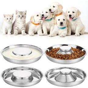 4 Pack Stainless Steel Dog Bowls, Metal Dog Bowls Set for Food and Water, Whelping Supplies Puppy Plate Feeding Dishes Pet Bowl for Multiple Dogs/Kittens/Rabbit Small Pet